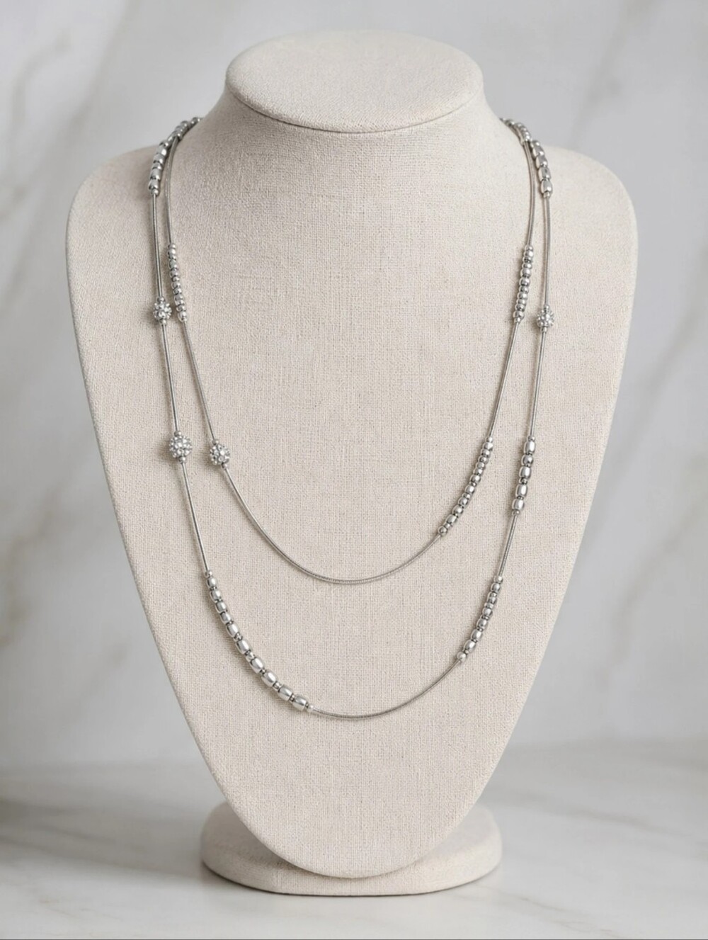 Chico’s Silver Hexie Multistrand Necklace NWT